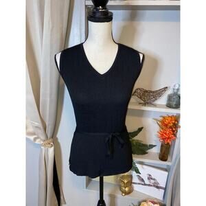 EUC Caslon Black size Small Sleeveless Stretchy Ribbed Top Side Split Tie Waist